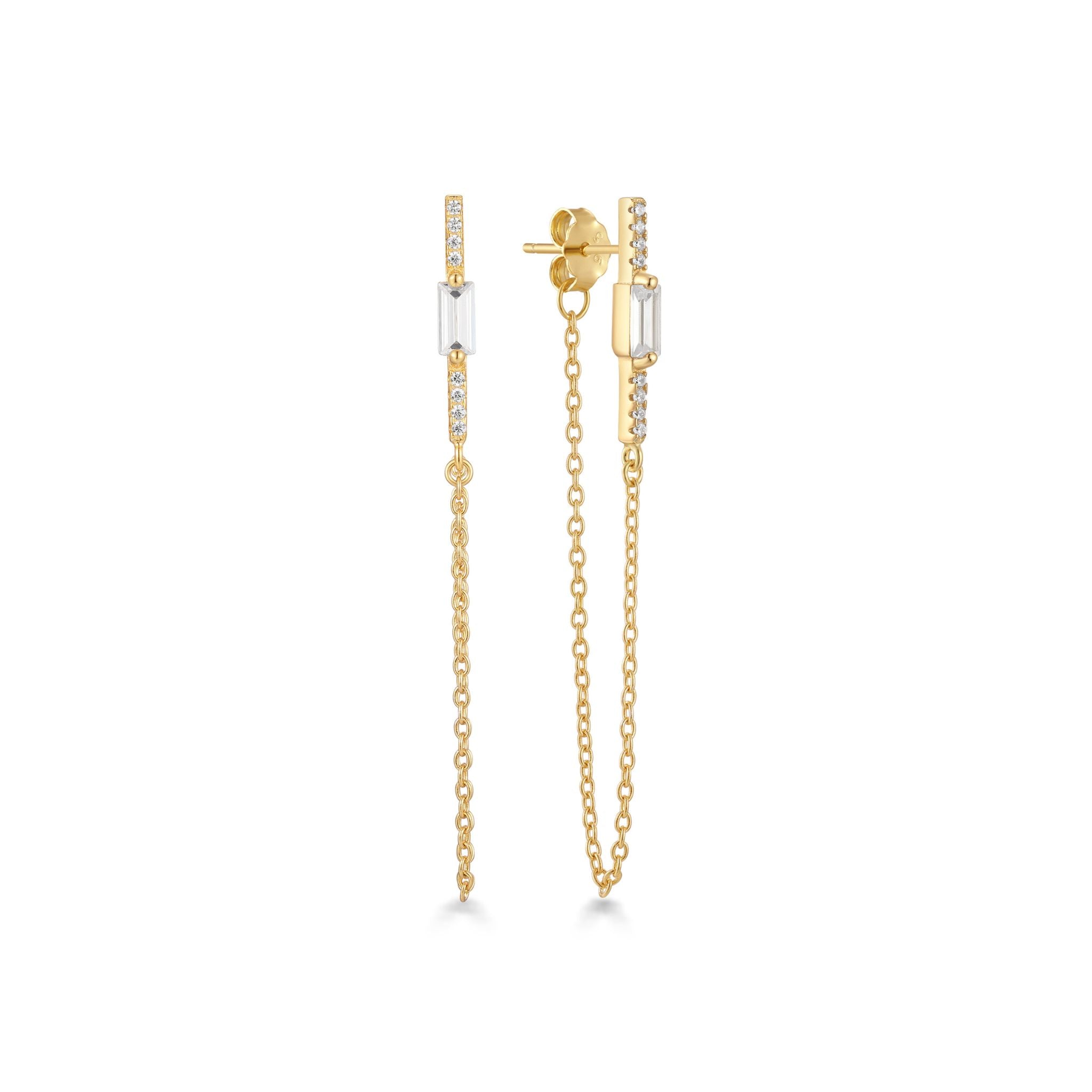 Gold chain earrings on a white background