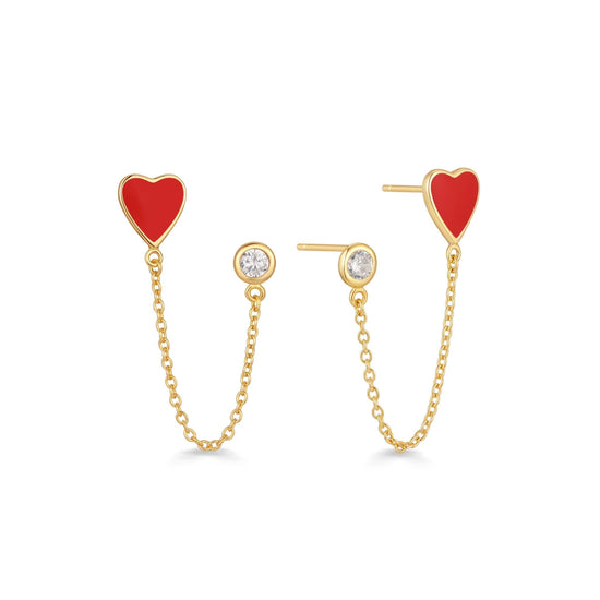 RED HEART DANGLE STUD