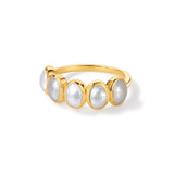 high quality gold plated ring with five oval pearls from the rare like he collection
