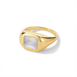 Square moonstone set in gold-plated signet ring with a smooth, polished band – Rare Like Her collection