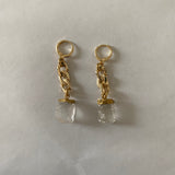 cuban chain clear quartz dangle huggie