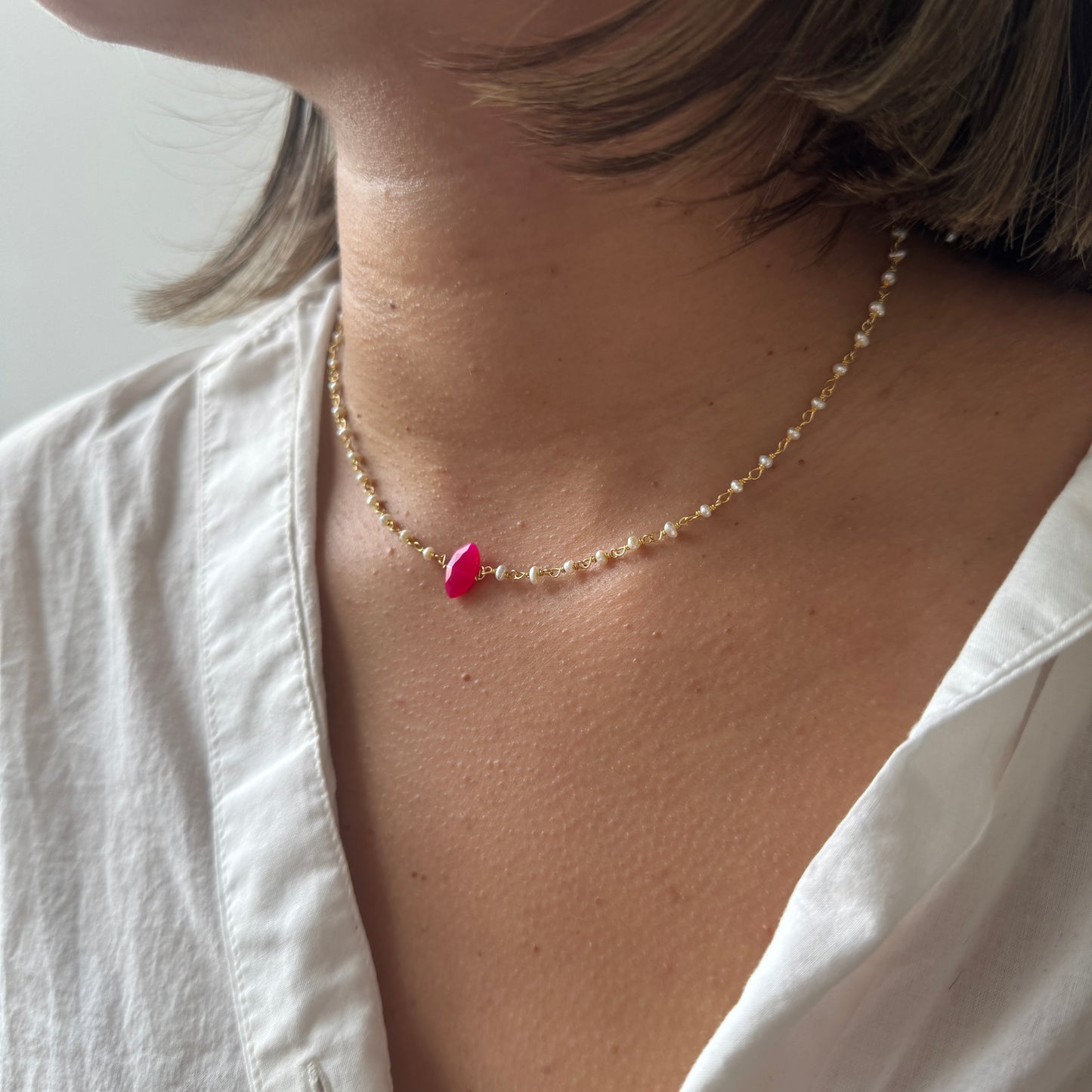 PINK MARQUISE PEARL NECKLACE