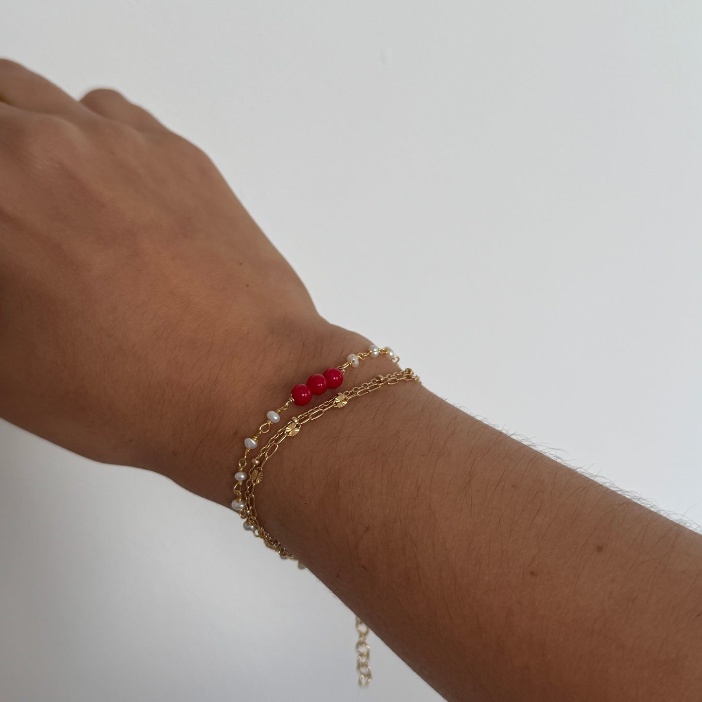 PEARL + CORAL BRACELET