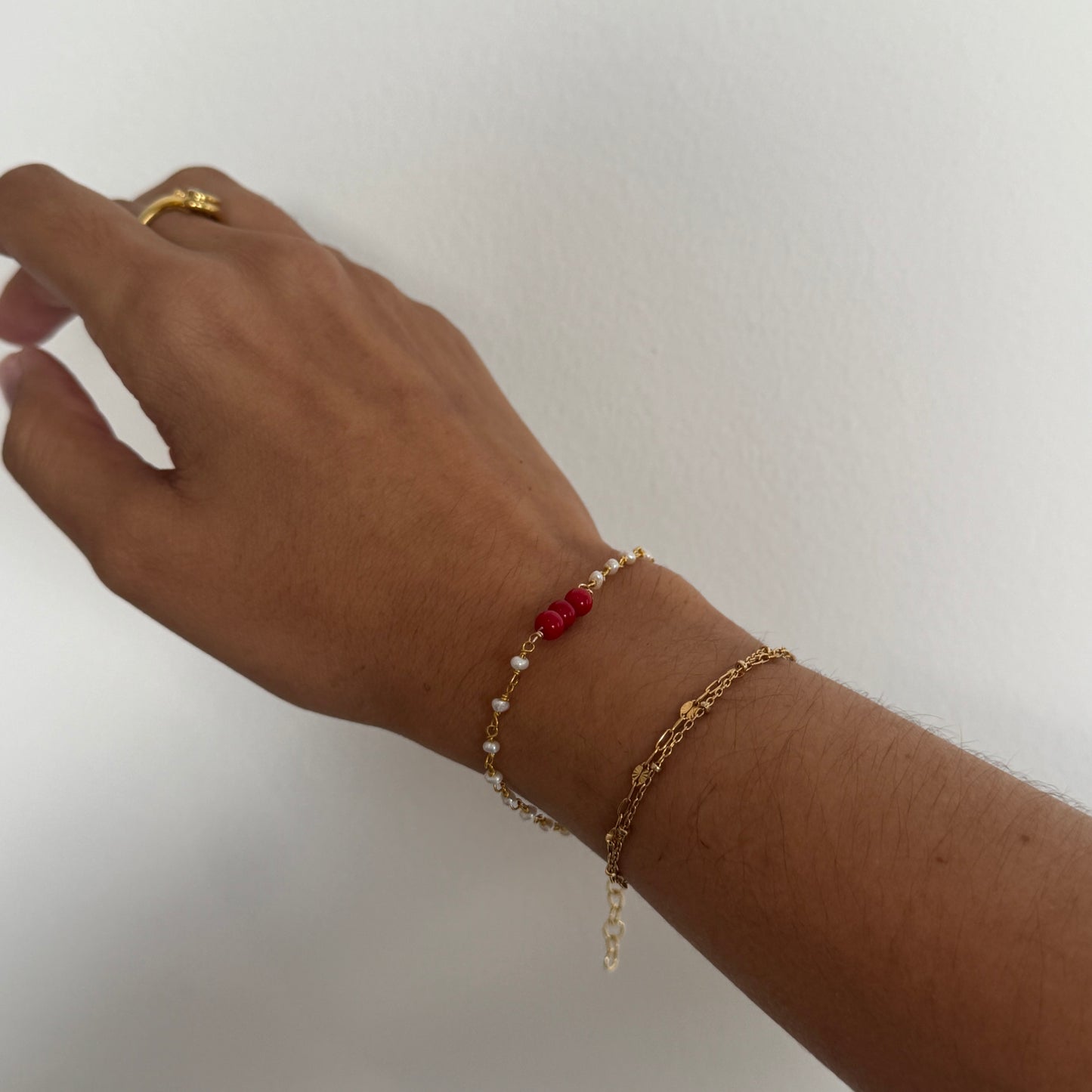 PEARL + CORAL BRACELET