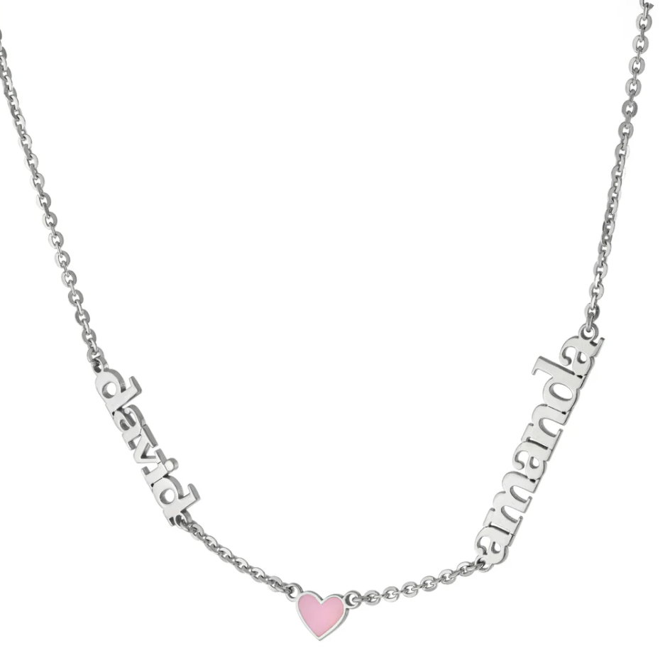 CUSTOM CHAIN TWO NAME COLORED HEART
