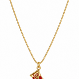 A gold-tone box chain necklace featuring a package of sweet candy 