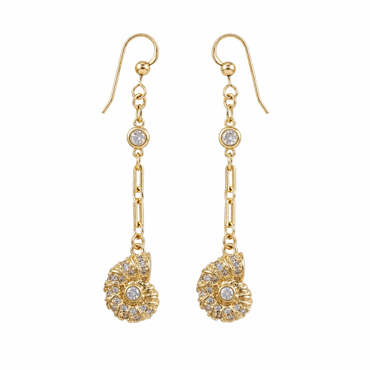 earring dangles with seashell charm and cz