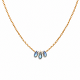 Gold necklace with three labradorite teardrop-shaped gemstones 