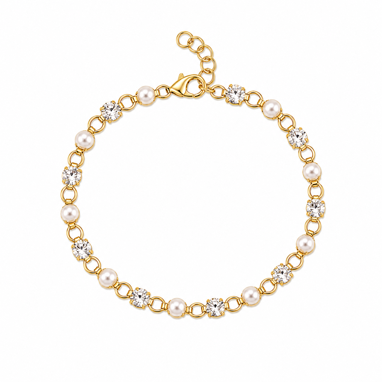 zirconia and pearl chain bracelet