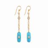 earring dangle with elongated turquoise stone charm and cz