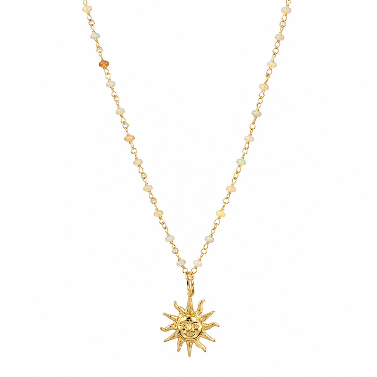ethiopian opal beads necklace with old sun pendant