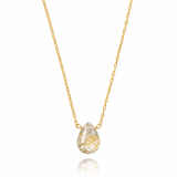 Gold necklace with a teardrop-shaped pendant on a white background