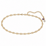 gold waist chain with starburst pattern and an amethyst start pendant and moonstone pendant